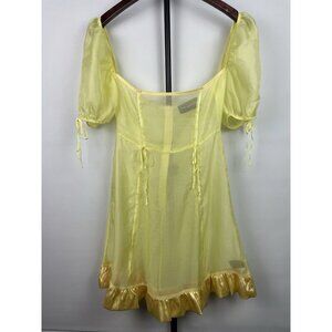 Serpenti Yellow Lulu Sheer Mesh Satin‎ Puff Sleeve Fairy Babydoll Dress Size M